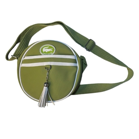 Lacoste Handbags - Lacoste Olive Green Round Crossbody Bag with White Trim